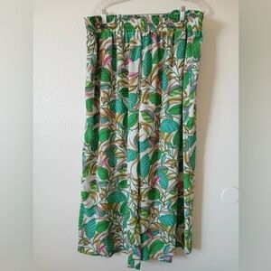 Rose & Olive Leafy Green and Pink A-Line Pants